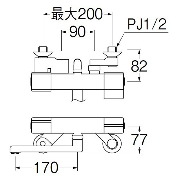 画像2: 水栓金具 三栄水栓　SK18CK-T1L17　壁付サーモスタット式 サーモシャワー混合栓 レイニー付 バスルーム用 寒冷地用 (2)