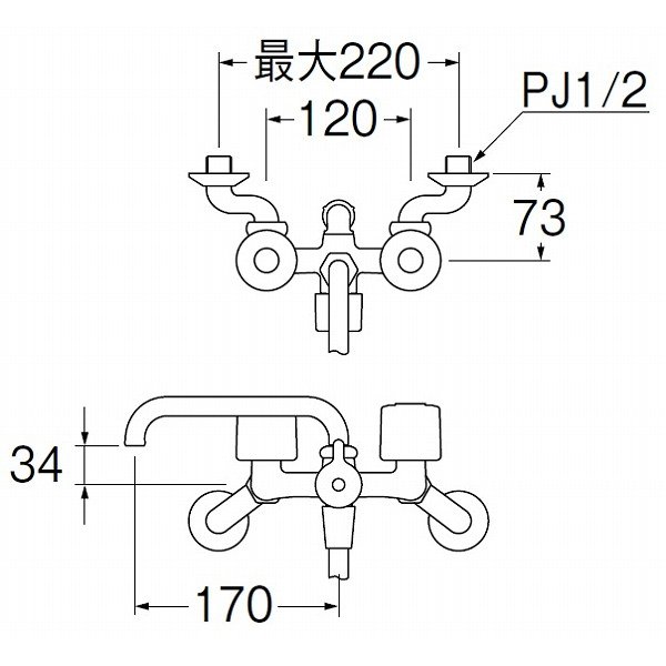 画像2: 水栓金具 三栄水栓　SK21-W-13　壁付ツーバルブ ツーバルブシャワー混合栓 共用形 バスルーム用 (2)