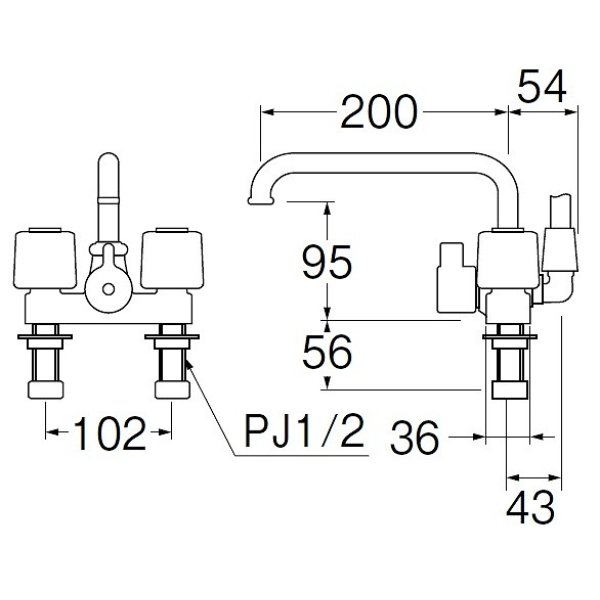 画像2: 水栓金具 三栄水栓　SK71-W-13　台付ツーバルブ（ミキシング） ツーバルブデッキシャワー混合栓 共用形 バスルーム用 (2)