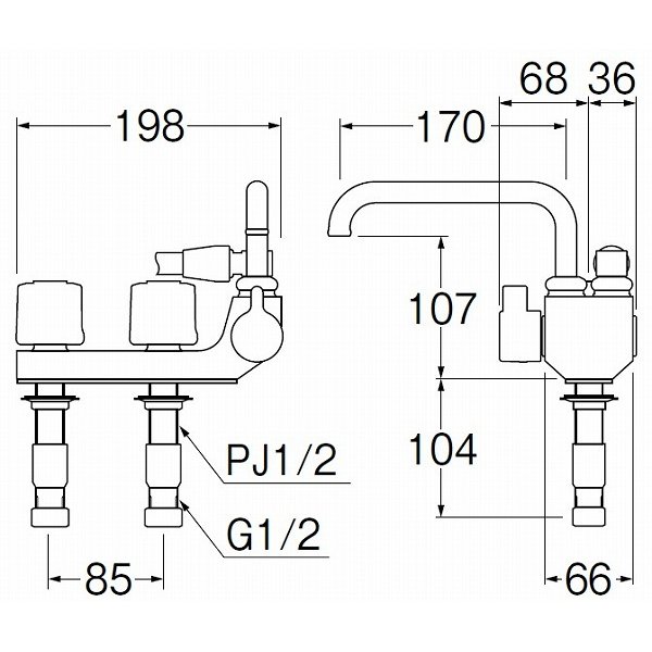 画像2: 水栓金具 三栄水栓　SK71041R-W-13　台付ツーバルブ（ミキシング） ツーバルブデッキシャワー混合栓(一時止水) バスルーム用 (2)