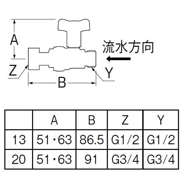 画像2: 水栓金具 三栄水栓　V6620BV-13　止水栓・バルブ ナット付逆止付ボールバルブ (2)