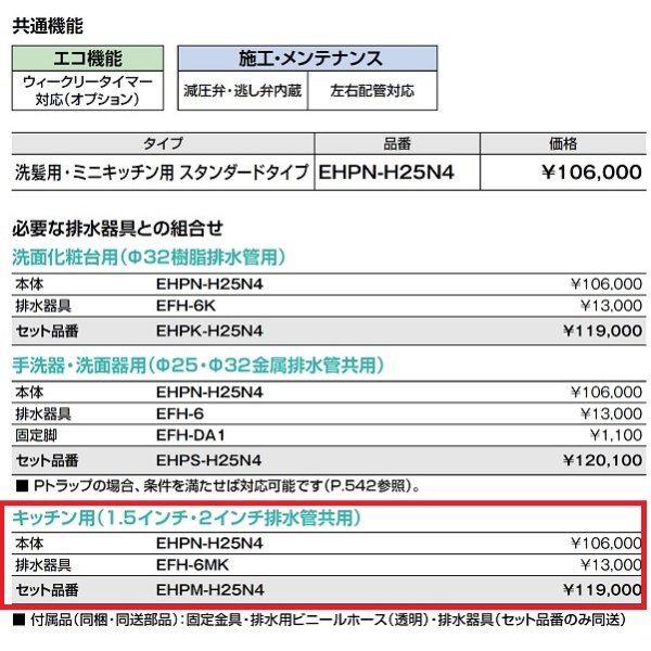 画像3: 【在庫あり】INAX/LIXIL　EHPM-H25N4 (EHPN-H25N4+EFH-6MK)　ゆプラス 洗髪用・ミニキッチン用 スタンダードタイプ 排水器具セット [☆2] (3)