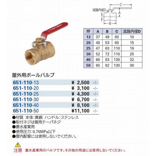 画像2: 水栓金具 カクダイ　651-110-20　屋外用ボールバルブ [□] (2)