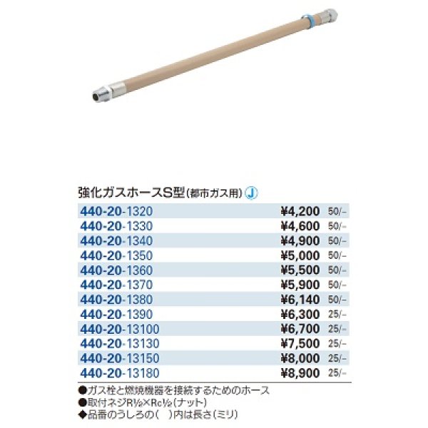 画像2: 水栓金具 カクダイ　440-20-13100　強化ガスホースS型(都市ガス用) [□] (2)