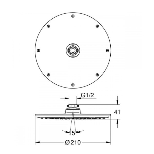 画像2: グローエ　2836800J　シャワー＆シャワーシステム ヘッドシャワー モダン オーバーヘッドシャワー 210mm クローム [■] (2)