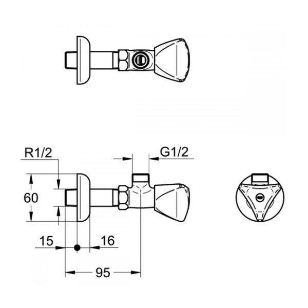 画像2: グローエ　JP191700　パーツ アングルバルブ 1/2” マーク青 クローム [■] (2)