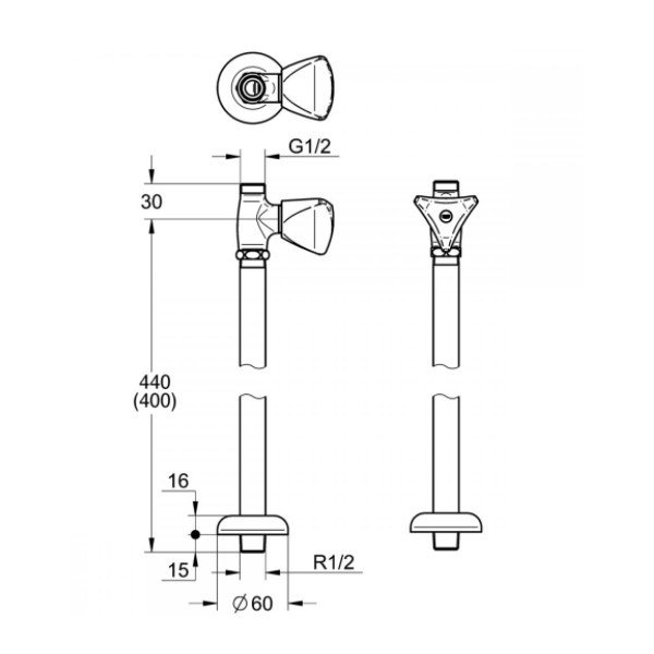 画像2: グローエ　JP192000　パーツ ストレート型止水栓 1/2” マーク青 440mm クローム [■] (2)