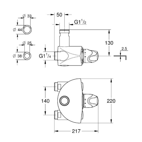 画像3: グローエ　JP241500　浴室水栓 グローサーモXL 大型サーモスタット混合栓 1 1/4” クローム 一般地 [■] (3)