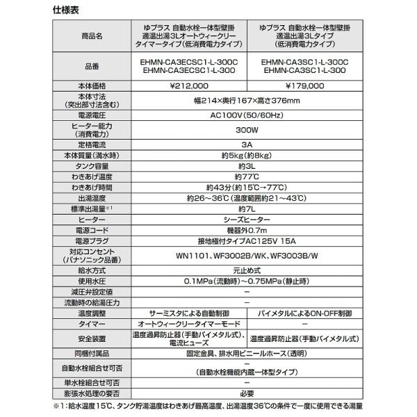 画像4: ゆプラス INAX/LIXIL　EHMS-CA3SC1-L-300C　適温出湯タイプ3L (EHMN-CA3SC1-L-300C+EFH-6) セット [◇] (4)