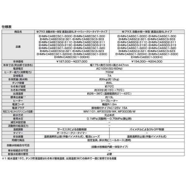 画像4: ゆプラス INAX/LIXIL　EHMS-CA6SC1-320HC　適温出湯タイプ 6L (EHMN-CA6SC1-320HC+EFH-6+EFH-DA1) セット [◇] (4)