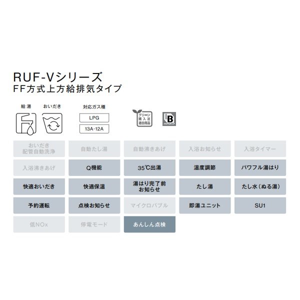 画像2: リンナイ 【RUF-V2405SAFF(D) 都市ガス用】 ガスふろ給湯器 設置フリータイプ 24号 オート F F方式・屋内壁掛型 20A リモコン別売 [⇔] (2)