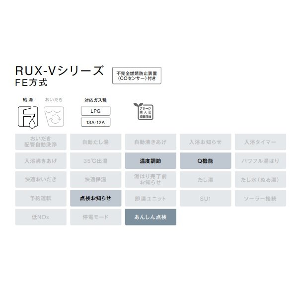 画像2: リンナイ 【RUX-V1615SWFA(B)-E 都市ガス用】 ガス給湯専用機 16号 音声ナビ FE方式・屋内壁掛型 15A [■] (2)