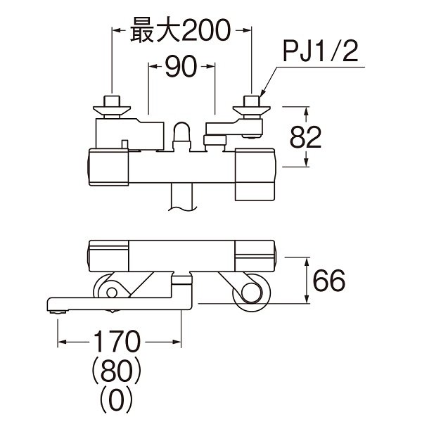 画像2: 水栓金具 三栄水栓　SK18CK-5　サーモシャワー混合栓 壁付 パイプ長さ170 寒冷地 (2)