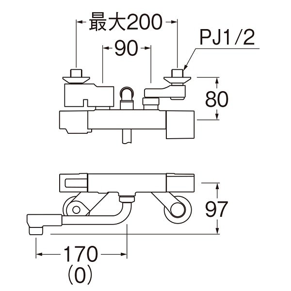 画像2: 水栓金具 三栄水栓　SK1811C　サーモシャワー混合栓 壁付 パイプ長さ170 (2)