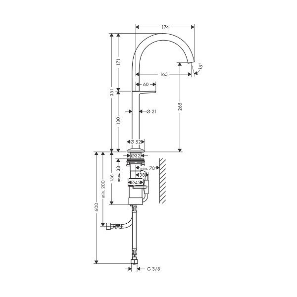 画像2: ハンスグローエ 48030670 アクサーワンセレクト洗面混合水栓 260 マットブラック 受注生産品 §♪ (2)