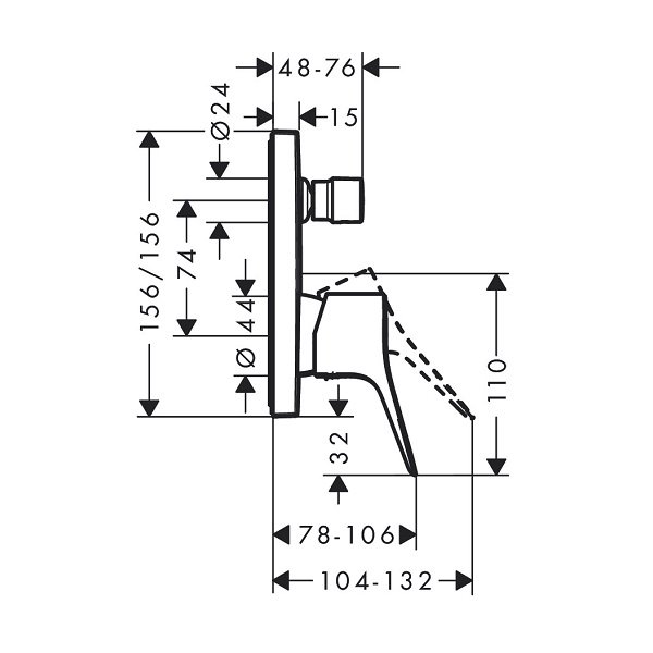 画像2: ハンスグローエ 75415000 ヴィヴニス 埋込式シングルレバー 混合水栓 2アウトレット (化粧部) クロム ♪ (2)