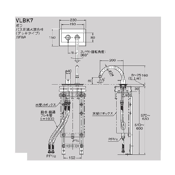 画像2: セラトレーディング VLBK7-17 ボラ バス用湯水混合栓(デッキタイプ) ブラック 受注生産品 §♪ (2)