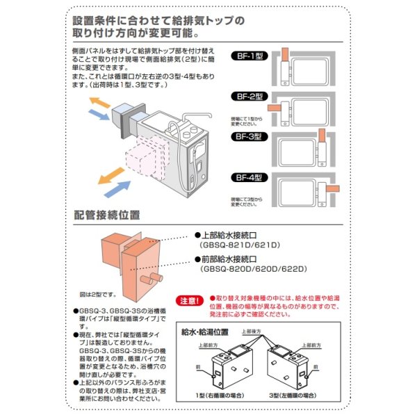 画像2: ガスバランス形ふろがま ノーリツ　GBSQ-622D-D　共用ダクト専用品 取り替え推奨品 GBSQシリーズ 浴室内設置バランス形 6号シャワー付 [♪] (2)