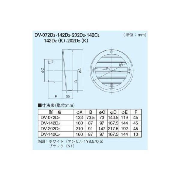 画像2: 日本キヤリア/旧東芝 換気扇 システム部材 ベントキャップ 【DV-142D2（K）】 φ100用 樹脂製（ガラリ付）ブラックシリーズ (2)