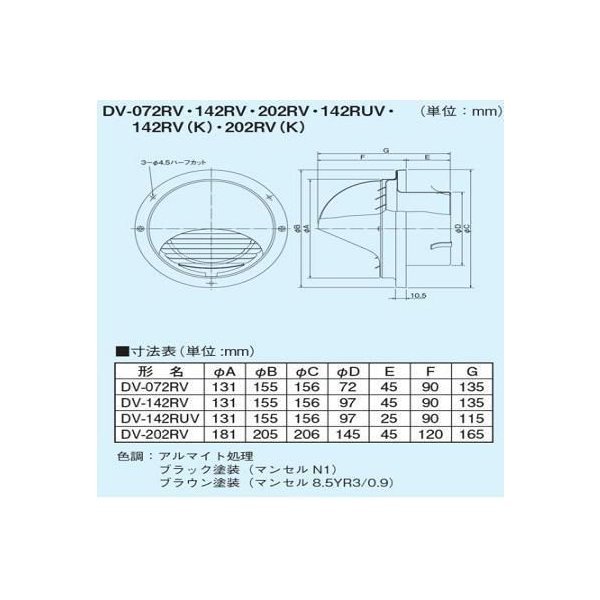 画像2: 日本キヤリア/旧東芝 換気扇 システム部材 丸型パイプフード 【DV-142RV】 φ100用 ステンレス製（ガラリ付） シルバーメタリック塗装 (2)