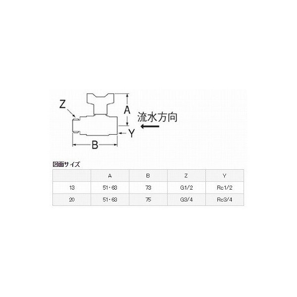 画像2: 水栓金具 三栄水栓　V640BPV-13　コア付逆止付ボールバルブ (2)