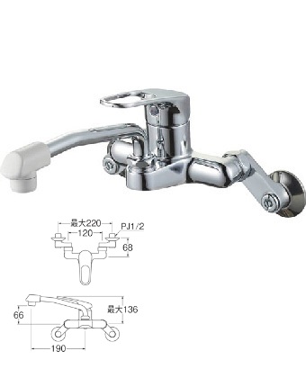 画像1: 水栓金具 三栄水栓　K27CDK-13　シングル混合栓 キッチン用 節水水栓 寒冷地用 (1)