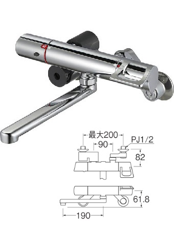 画像1: 水栓金具 三栄水栓　K1814-13　壁付 サーモ混合栓 バスルーム用 節水水栓 (1)