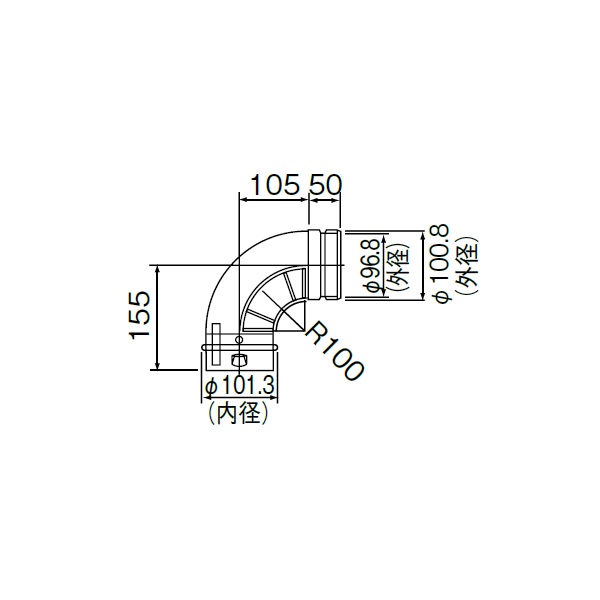 リンナイ【FFL-10-90A 20-6627】φ100KP90°トールエルボ ガス給湯器 部材