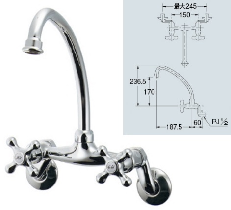 水栓金具 カクダイ 126-007 2ハンドル混合栓(壁付) [□] - まいどDIY