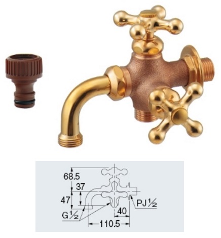 画像1: ガーデニング カクダイ　704-118-13　ガーデン用万能ホーム双口水栓(レトロ) [□] (1)